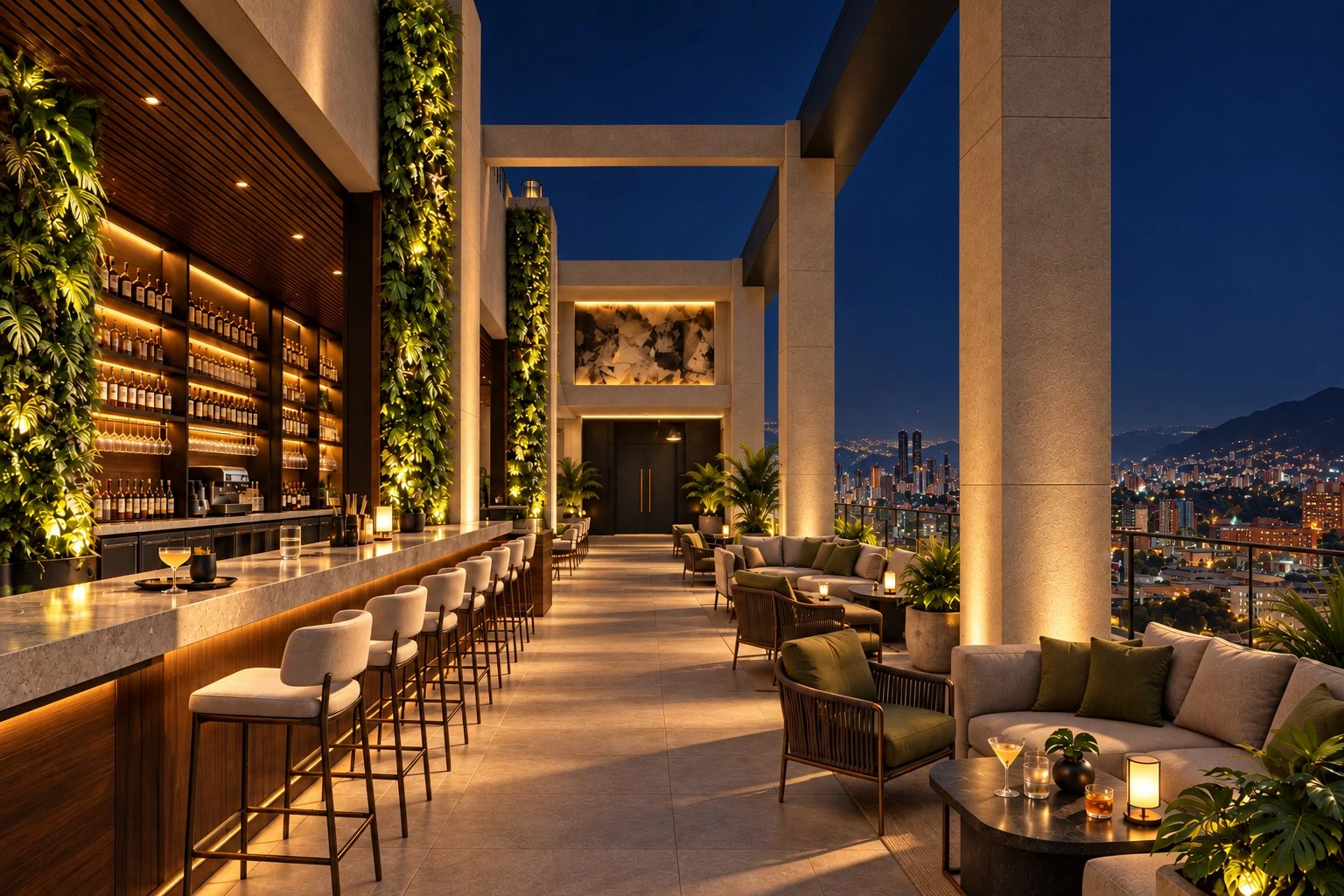 Terraza del Sky Bar de noche